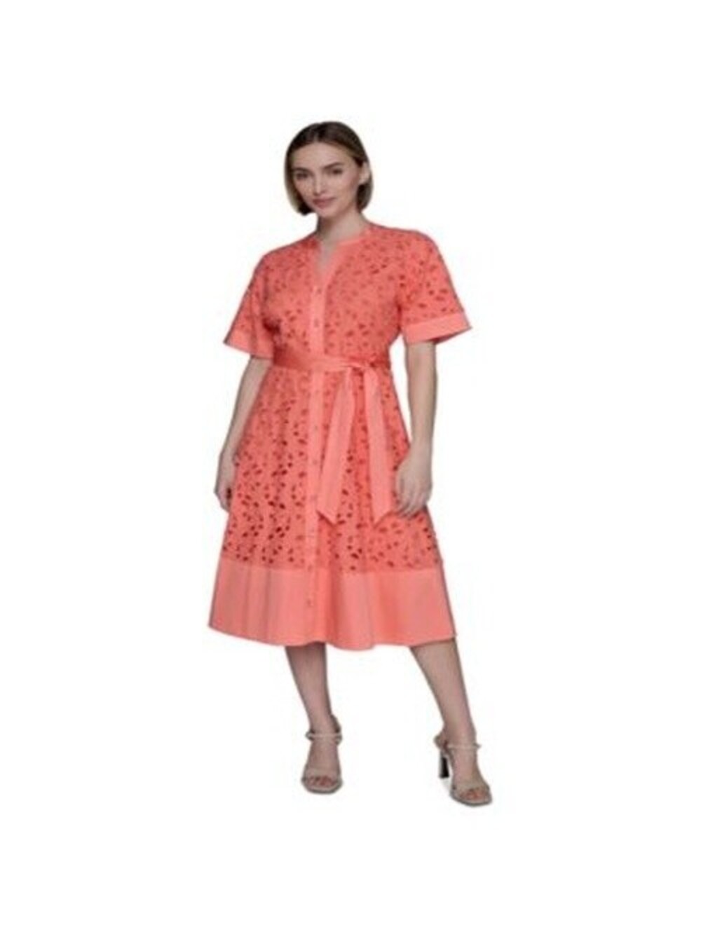 KARL LAGERFELD PARIS Womens Eyelet Cotton A-Line S Coral 6